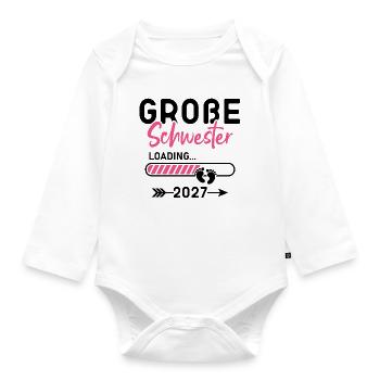 Große Schwester 2027 - Baby Bio-Langarm-Body - Weiß - Vorne