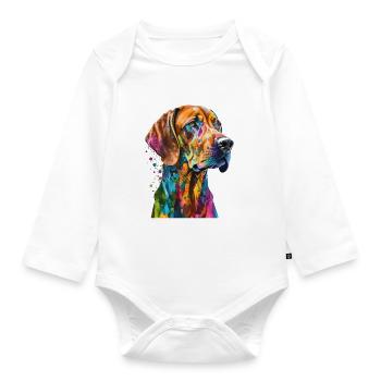 Rhodesian Ridgeback Bunte Pop Art Splash Art Hund - Baby Bio-Langarm-Body - Weiß - Vorne