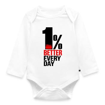 1% Besser Jeden Tag – Motivation & Mindset - Baby Bio-Langarm-Body - Weiß - Vorne