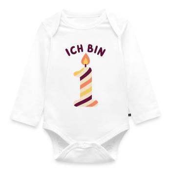 1. Geburtstag - Ich bin eins - Baby Bio-Langarm-Body - Weiß - Vorne