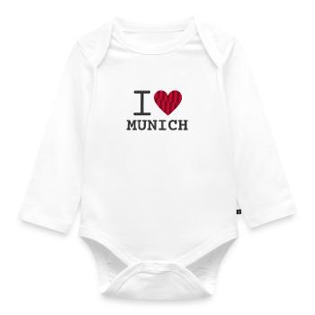 Ich liebe München mit Herz bestickt - Baby Bio-Langarm-Body - Weiß - Vorne
