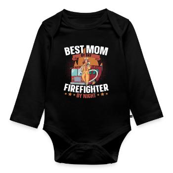 Beste Mutter bei Tag Feuerwehrmann bei Nacht Brand - Baby Bio-Langarm-Body - Schwarz - Vorne