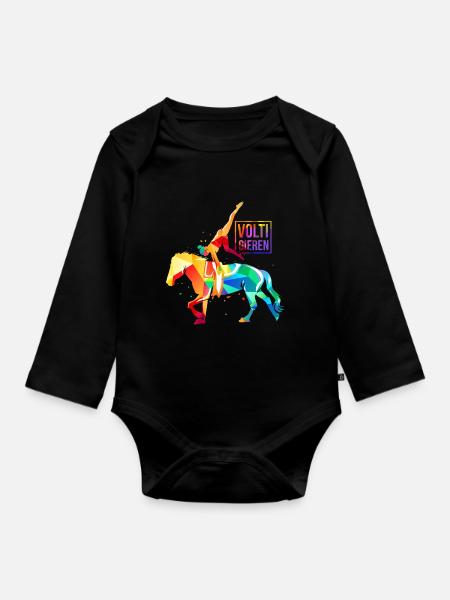 Schwungvolle Voltigierkunst Pferderücken - Baby Bio-Langarm-Body - Schwarz