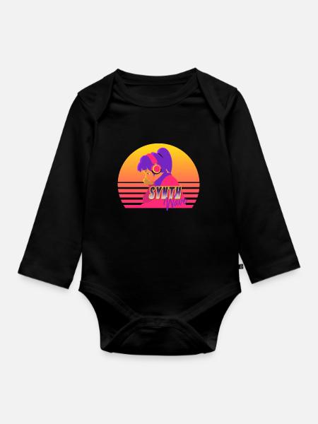 Synthwave Girl - Baby Bio-Langarm-Body - Schwarz