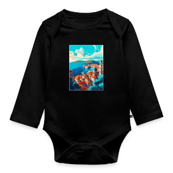Dubrovnik Kroatien Vintage Reiseplakat Souvenir - Baby Bio-Langarm-Body - Schwarz - Vorne
