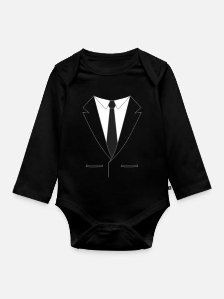 Anzug mit Krawatte - Baby Bio-Langarm-Body - Schwarz