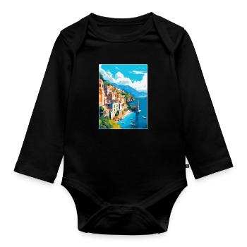 Amalfi Italien Vintage Reiseposter WPA Souvenir - Baby Bio-Langarm-Body - Schwarz - Vorne