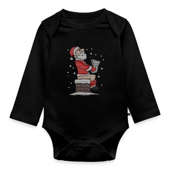 Weihnachtsmann sitzt auf dem Kamin lustig - Baby Bio-Langarm-Body - Schwarz - Vorne