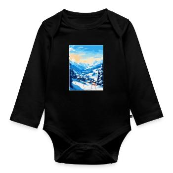 Saalbach Österreich Vintage Reiseplakat Souvenir - Baby Bio-Langarm-Body - Schwarz - Vorne