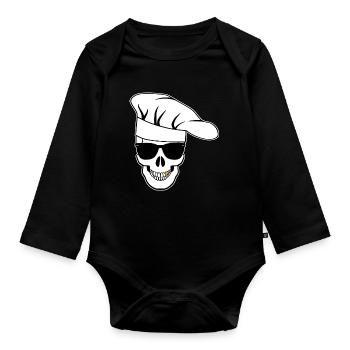 Crâne avec lunettes de soleil, toque de chef - Body Bébé bio manches longues - noir - Devant
