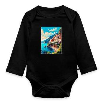 Amalfi Italien Vintage Reiseposter WPA Souvenir - Baby Bio-Langarm-Body - Schwarz - Vorne