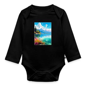 See Annecy Frankreich Vintage Reiseplakat Souvenir - Baby Bio-Langarm-Body - Schwarz - Vorne