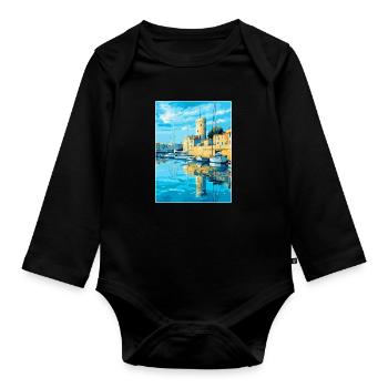 La Rochelle Frankreich Vintage Reiseplakat Souvenir - Baby Bio-Langarm-Body - Schwarz - Vorne