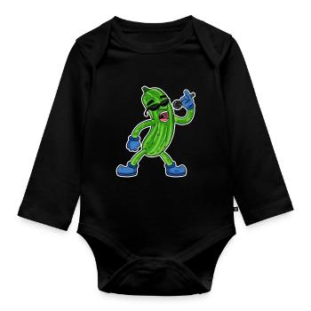 Gurke singt lustige Illustration Gemüse Geschenk - Baby Bio-Langarm-Body - Schwarz - Vorne