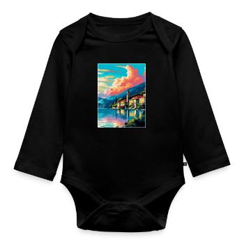 Lac de Côme Italie Affiche de voyage vintage Souvenir WPA - Body Bébé bio manches longues - noir - Devant