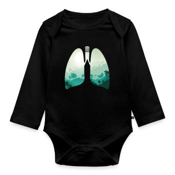 Nature verte forêt paysage poumon - Body Bébé bio manches longues - noir - Devant
