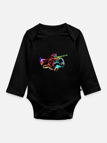 Strahlendes Kornett Blasorchester - Baby Bio-Langarm-Body - Schwarz