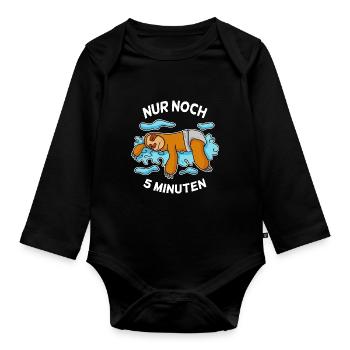 Nur noch 5 Minuten Baby Faultier schlafen Schlaf - Baby Bio-Langarm-Body - Schwarz - Vorne