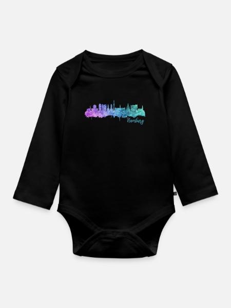 Hamburg Skyline - Baby Bio-Langarm-Body - Schwarz