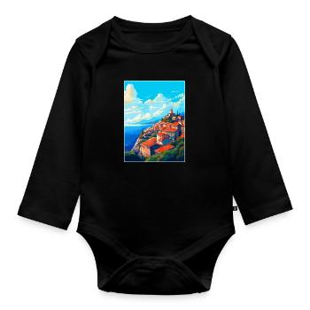 Eze Frankreich Vintage Reiseplakat Souvenir Souvenir - Baby Bio-Langarm-Body - Schwarz - Vorne