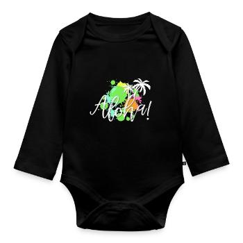 Aloha Tropen-Splash - Baby Bio-Langarm-Body - Schwarz - Vorne