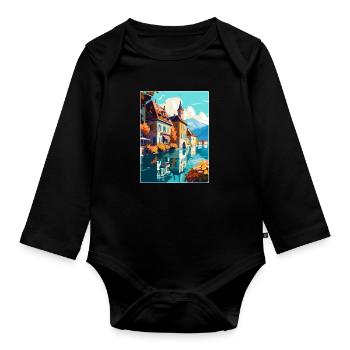 Annecy Frankreich Vintage Reiseposter WPA Souvenir - Baby Bio-Langarm-Body - Schwarz - Vorne