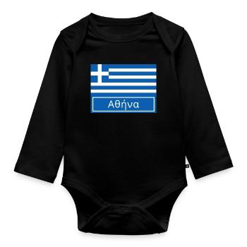 Athens Written in Greek - Organic Longsleeve Baby Bodysuit - black - Front