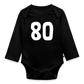80. 80 JAHRE. 80-JÄHRIGES JUBILÄUM. 80. GEBURTSTAG. - Baby Bio-Langarm-Body - Schwarz - Vorne