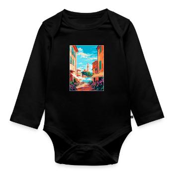 St Tropez France Affiche de voyage vintage souvenir - Body Bébé bio manches longues - noir - Devant