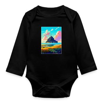 Mont Saint Michel Frankreich Vintage Reiseposter WPA - Baby Bio-Langarm-Body - Schwarz - Vorne