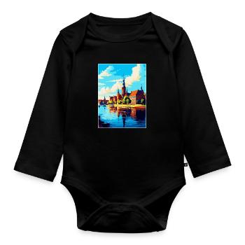 Szczecin Pologne Affiche de voyage vintage souvenir WPA - Body Bébé bio manches longues - noir - Devant