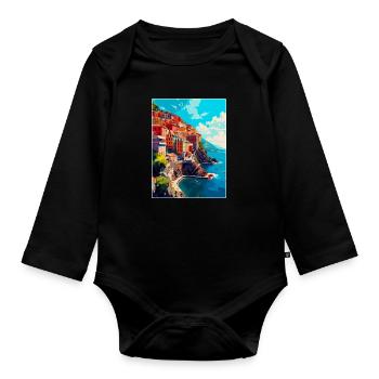 Cinque Terre Italien Vintage Reise Poster Souvenir - Baby Bio-Langarm-Body - Schwarz - Vorne