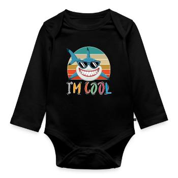 Baby Kinder Hai Fisch Tiere Lustig Sonnenbrille - Baby Bio-Langarm-Body - Schwarz - Vorne
