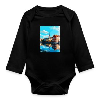 Eskilstuna Schweden Vintage Reiseplakat Souvenir - Baby Bio-Langarm-Body - Schwarz - Vorne