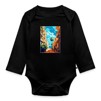 Malaga Spanien Vintage Reiseplakat WPA Souvenir - Baby Bio-Langarm-Body - Schwarz - Vorne