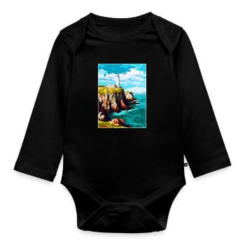 South Stack Cliffs Anglesey Vintage Reiseposter - Baby Bio-Langarm-Body - Schwarz - Vorne