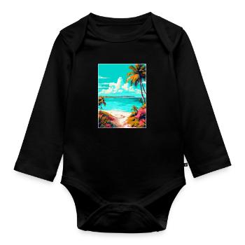 Turks-Caicosinseln Karibik Reiseposter WPA - Baby Bio-Langarm-Body - Schwarz - Vorne