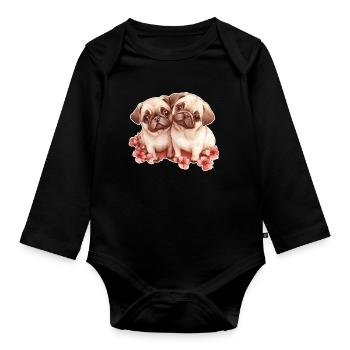Mops - Baby Bio-Langarm-Body - Schwarz - Vorne