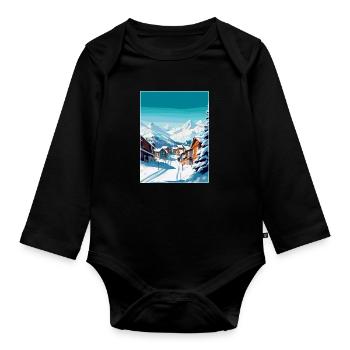 Val Thorens Frankreich Vintage Reiseplakat Souvenir - Baby Bio-Langarm-Body - Schwarz - Vorne