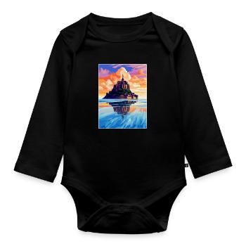 Mont Saint Michel Frankreich Vintage Reiseposter WPA - Baby Bio-Langarm-Body - Schwarz - Vorne