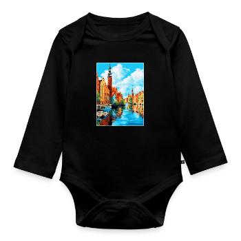 Danzig Polen Vintage Reiseposter WPA Souvenir - Baby Bio-Langarm-Body - Schwarz - Vorne