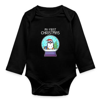 My first Christmas Baby Pinguin Weihnachten - Baby Bio-Langarm-Body - Schwarz - Vorne