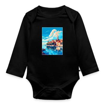 Novigrad Kroatien Vintage Reise Poster Souvenir - Baby Bio-Langarm-Body - Schwarz - Vorne