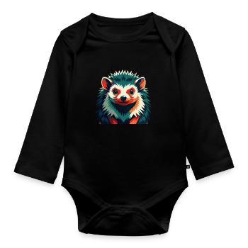 Igel Zeichentrickfigur Buntes Haustier Tier - Baby Bio-Langarm-Body - Schwarz - Vorne