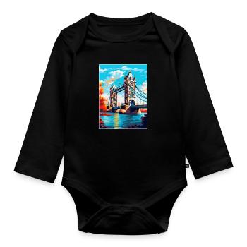 Tower Bridge England Uk Reise Poster Souvenir WPA - Baby Bio-Langarm-Body - Schwarz - Vorne
