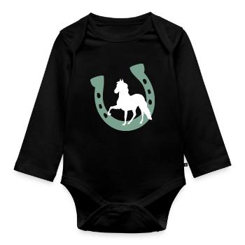 Baby Kind Pferd Hufeisen Einhorn Pony - Baby Bio-Langarm-Body - Schwarz - Vorne