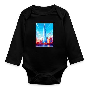 The Shard England Uk Reiseposter Souvenir WPA - Baby Bio-Langarm-Body - Schwarz - Vorne