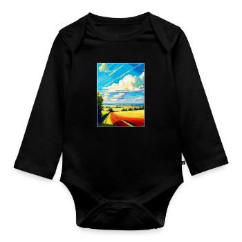 Lincolnshire Wolds Vintage Reiseposter Souvenir - Baby Bio-Langarm-Body - Schwarz - Vorne