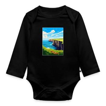 Bempton Cliffs England Uk Vintage Reiseposter - Baby Bio-Langarm-Body - Schwarz - Vorne