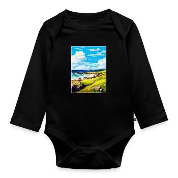 Isle Of Coll Schottland UK Vintage Reiseposter WPA - Baby Bio-Langarm-Body - Schwarz - Vorne